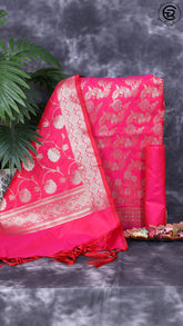 Rani Pink Silk Cotton Gold Silver Zari Woven Banaras Salwar